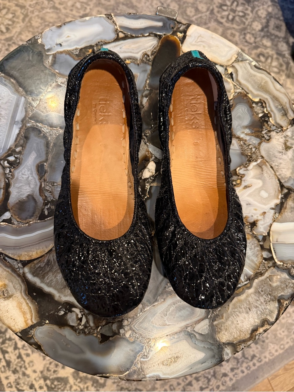 Tieks Obsidian Black Croc patent leather ballet flats size 8